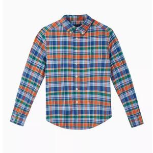 NWT Ralph Lauren Boys Plaid Performance Poplin Oxford Shirt Size 5 Orange Navy